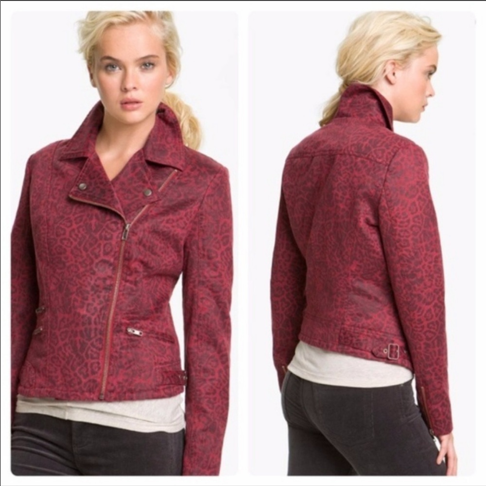 Kut from the Kloth Red cheetah print Moto jacket